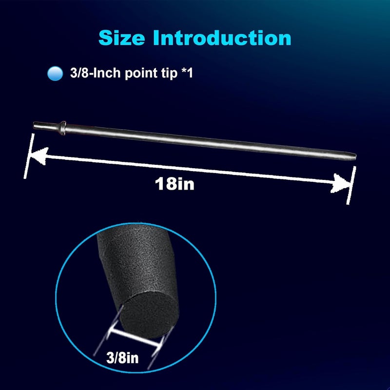 Phyxlyn Pneumatic Chisel 3/8" x 18" Point Tip Round Taper Punch and Air Cold Chisel, 0.401 Inch Shank Air Tool Suitable for Air Hammer, Cr-Mo Alloy Steel - Image 3